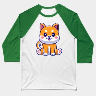 Cute Shiba Inu Sitting Cartoon Baseball T-Shirt